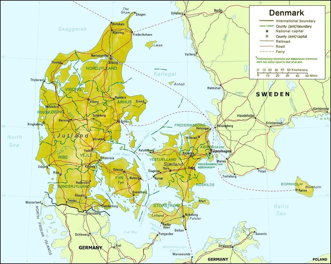 Mapa dánska geografie