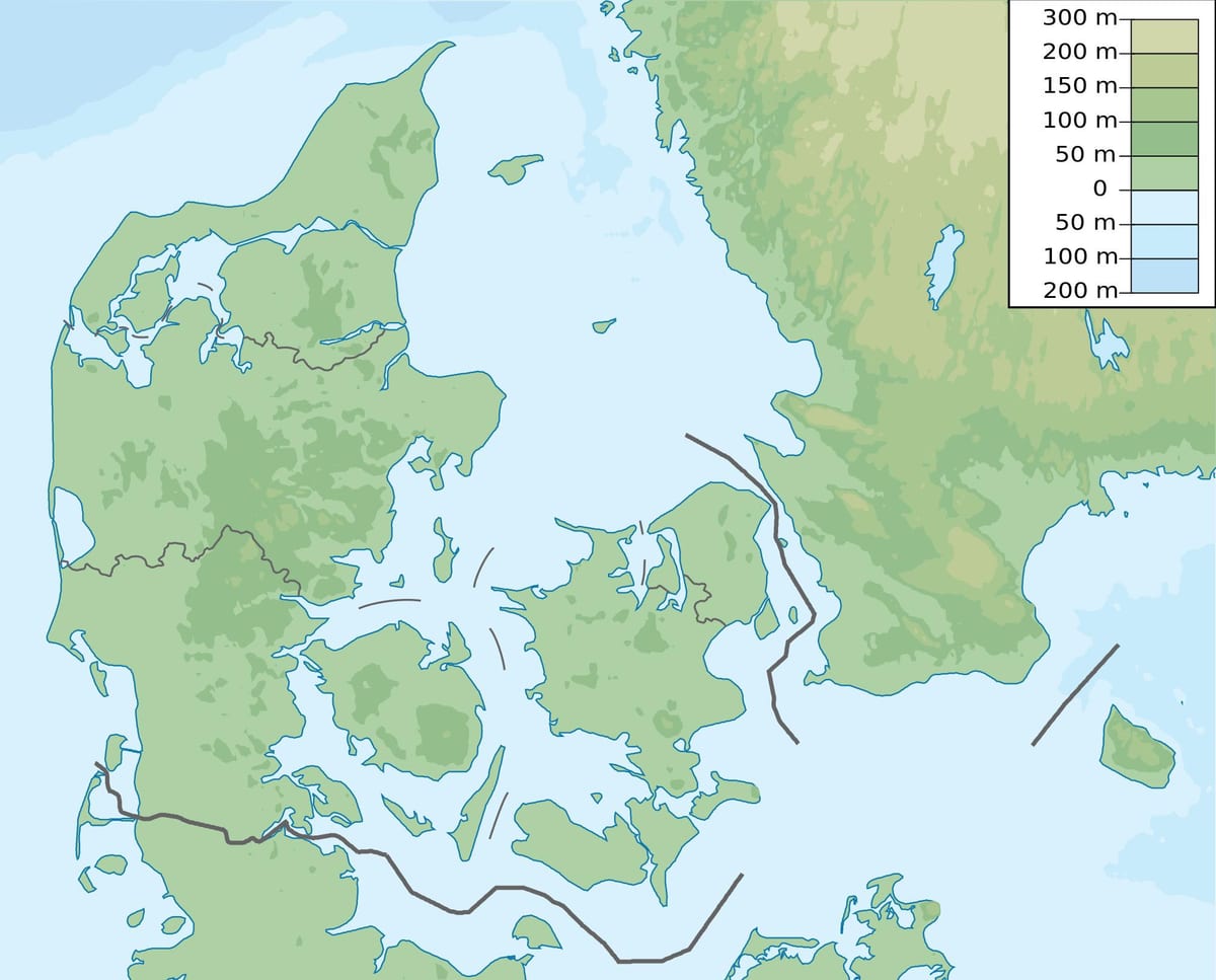 Mapa dánska, nadmořská výška