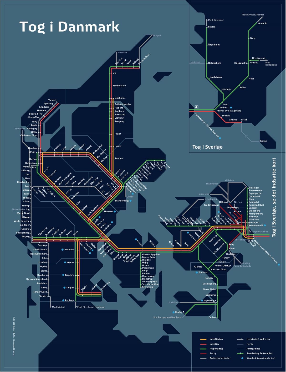 Mapa vlak kodani, dánsko