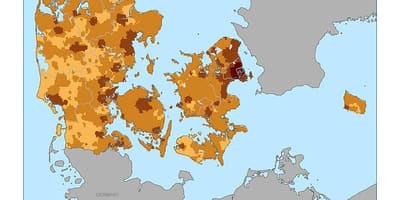 Dánsko mapa hustota obyvatel