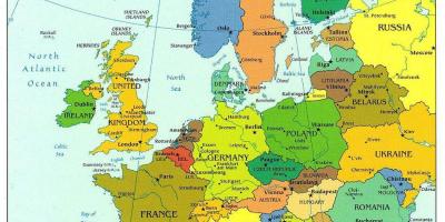 Mapa evropy ukazuje, dánsko